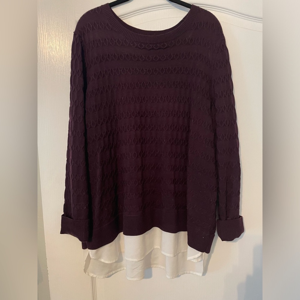 CALVIN KLEIN Purple and White Layered Crew Neck Sweater, XL